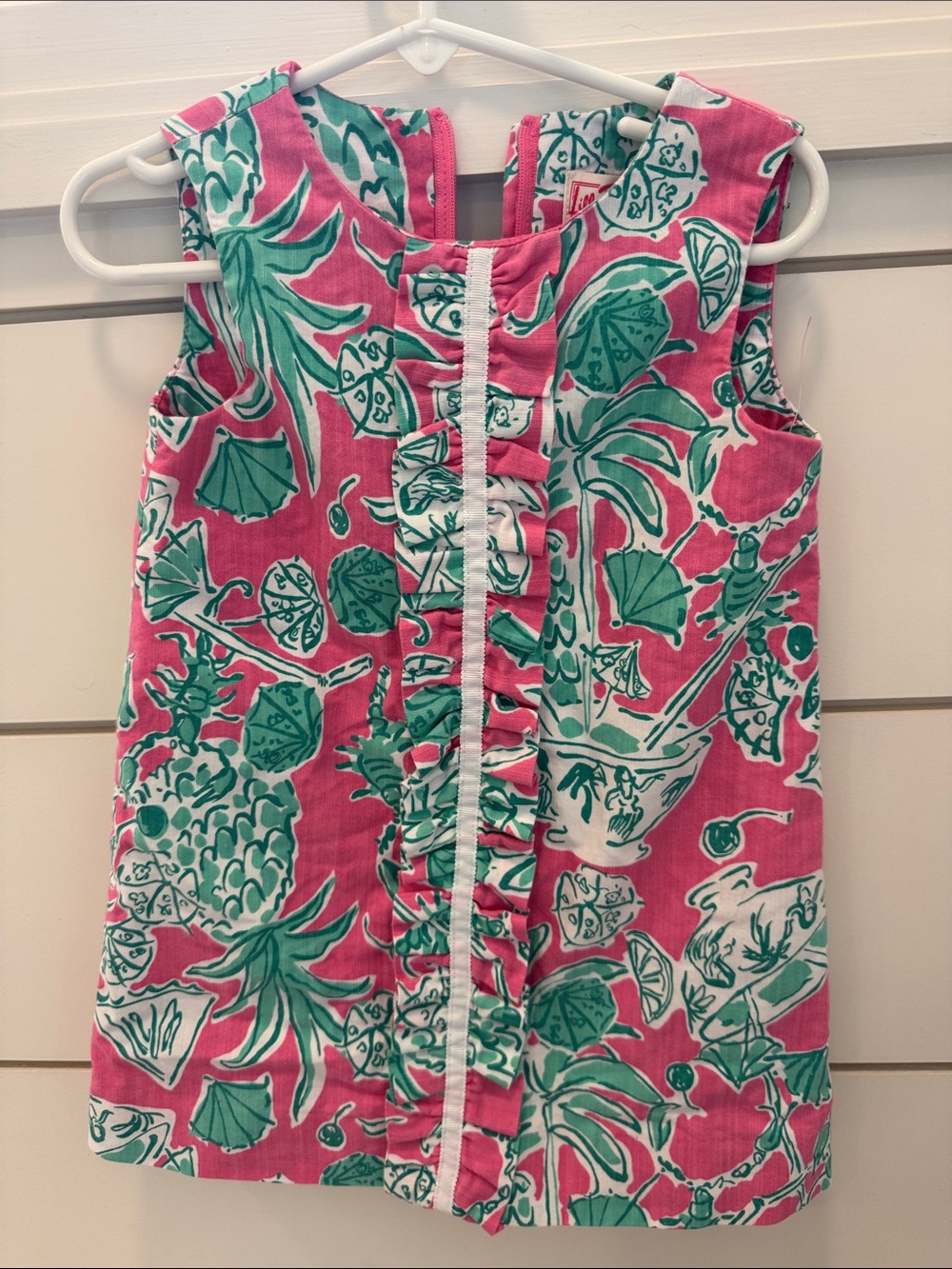 Lilly Pulitzer Pink & Green Tropical Ruffle-Front Camisole Dress